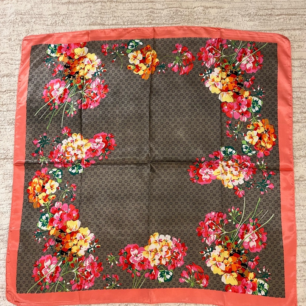Floral Silk Scarf in Pink and Orange
